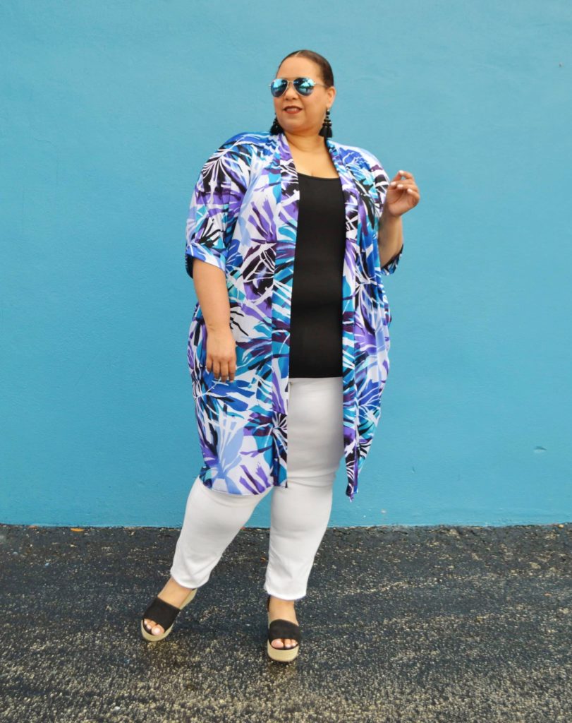 fashion blogger farrah estrella wearing a custom kimono by Designer Steffany Allen 
