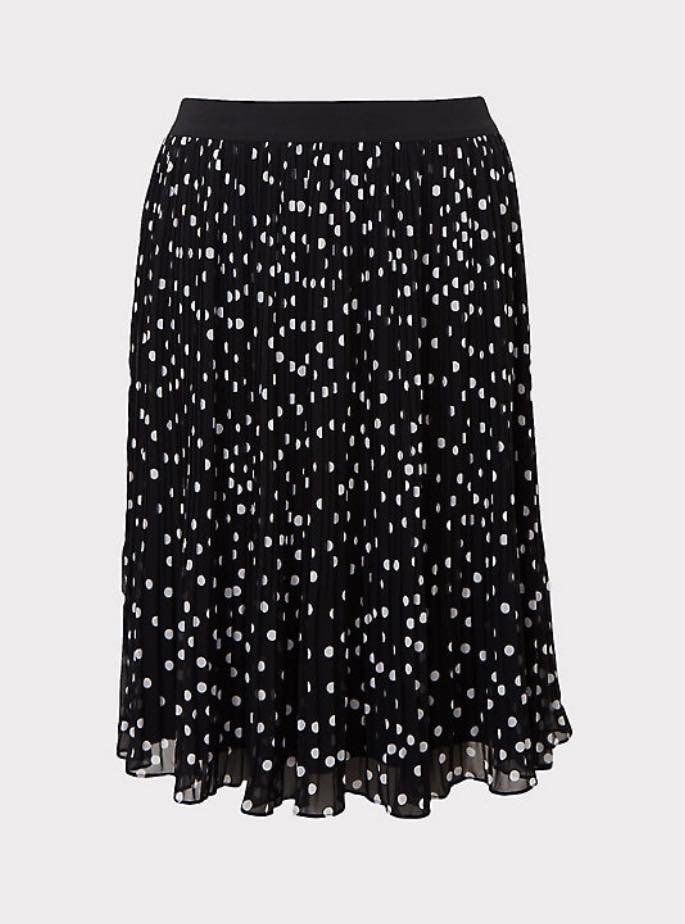 black and white plus size polka dot midi skirt