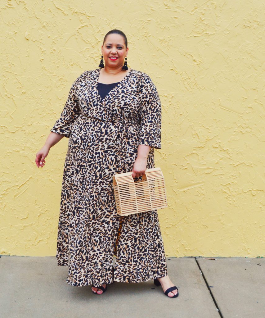Tampa Fashion Blogger Farrah Estrella wearing a leopard print maxi dress
