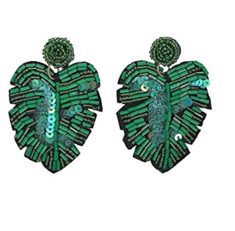 green leaf beaded earrings 