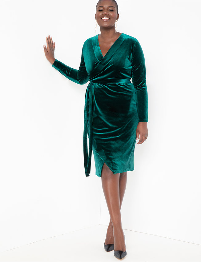 plus size green Velvet Wrap Dress