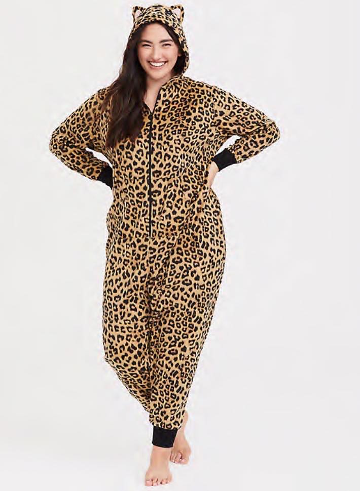 plus size leopard print fleece onesie