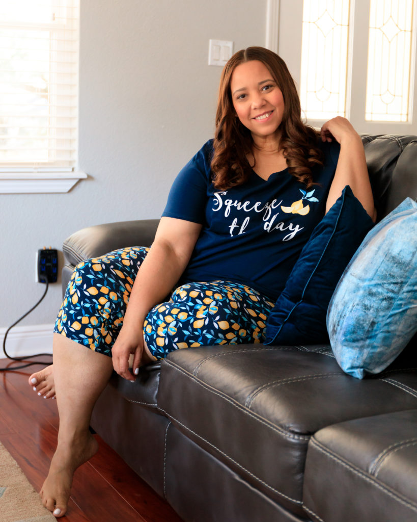 fashion blogger farrah estrella in lemon print pajamas