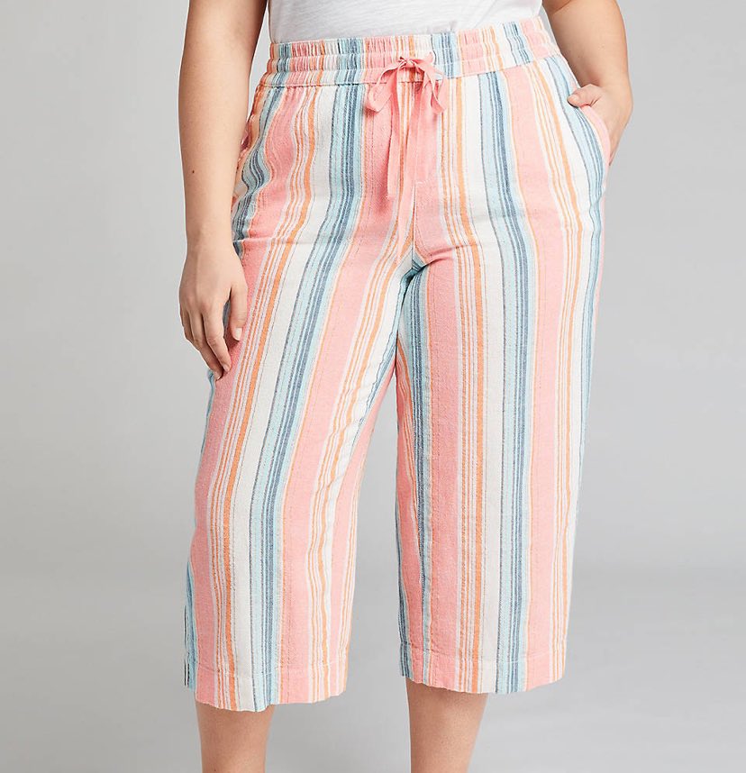 pull on wide leg crop pant striped
