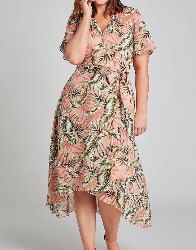 Palm Print Crossover High Low Dress