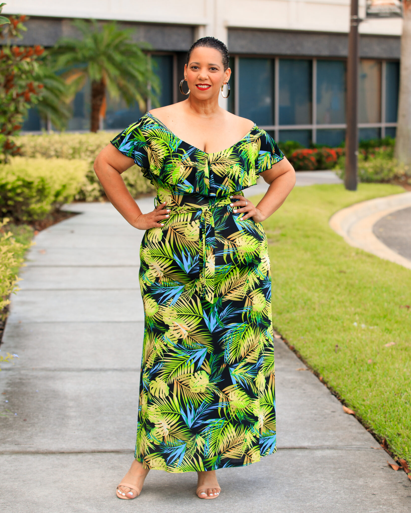 Palm Print Off The Shoulder Maxi Dress | Estrella Fashion Report