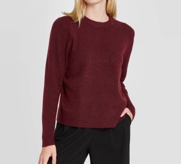 Burgundy Women's Crewneck Pullover Sweater