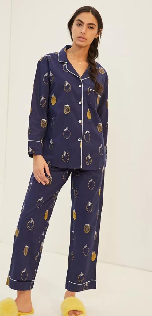 Lemon Drop Embroidered Pajama Set