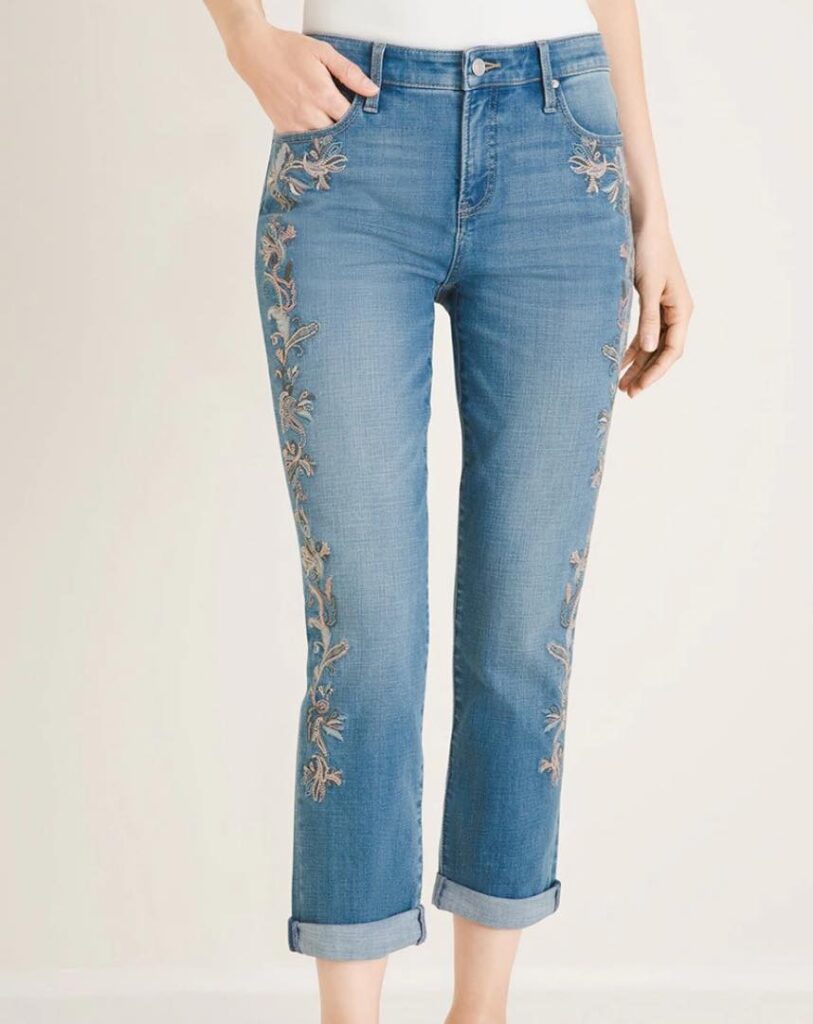 PAISLEY-EMBROIDERED GIRLFRIEND CROP jeans from chico's 