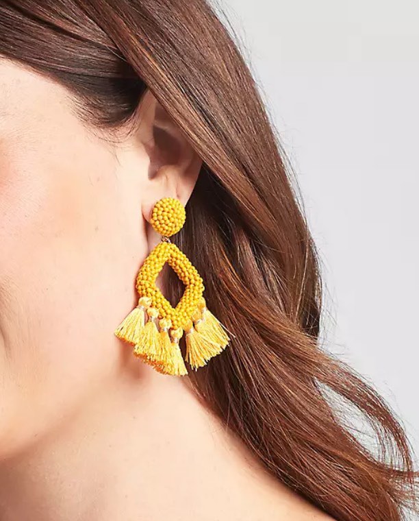 yellow beaded earrings with tassels 