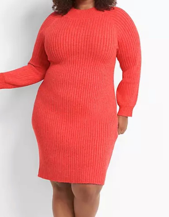 Mock-Neck Ribbed Sweater Dress