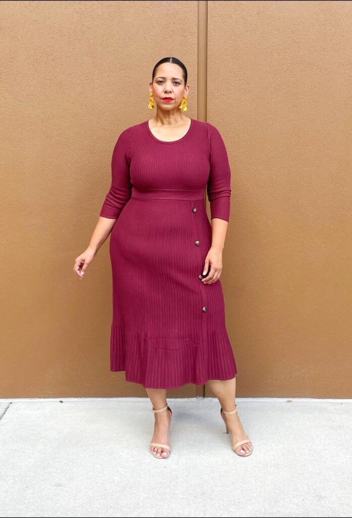 Burgundy Sweater Dress With Button Detail