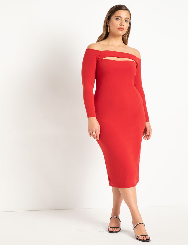 Red Off The Shoulder Jersey Dress