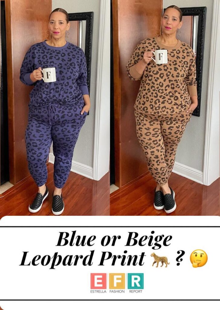 blue or beige leopard print jogger sets