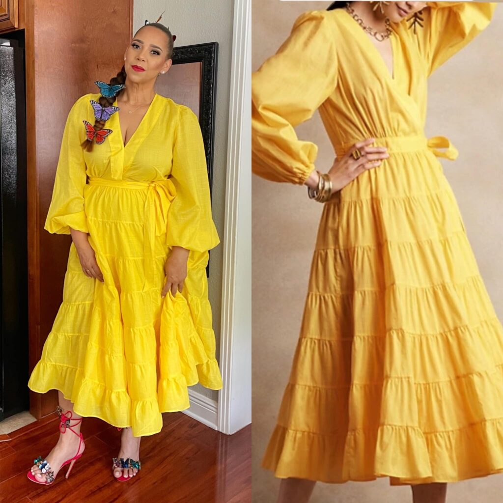 yellow stampa wrap dress from banana republic