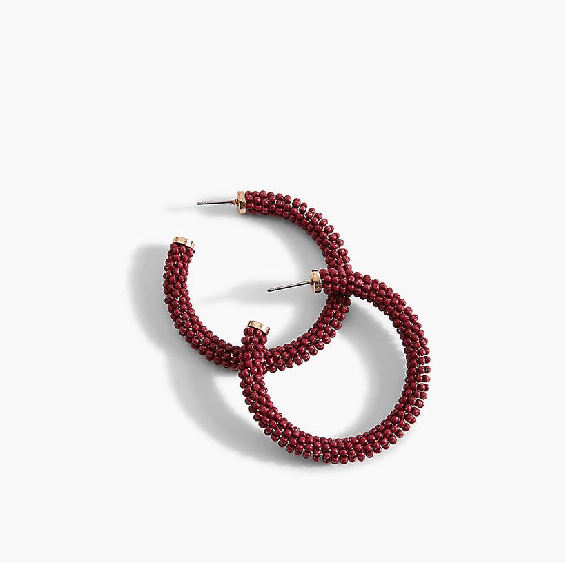 burgundy beaded hoop earrings 