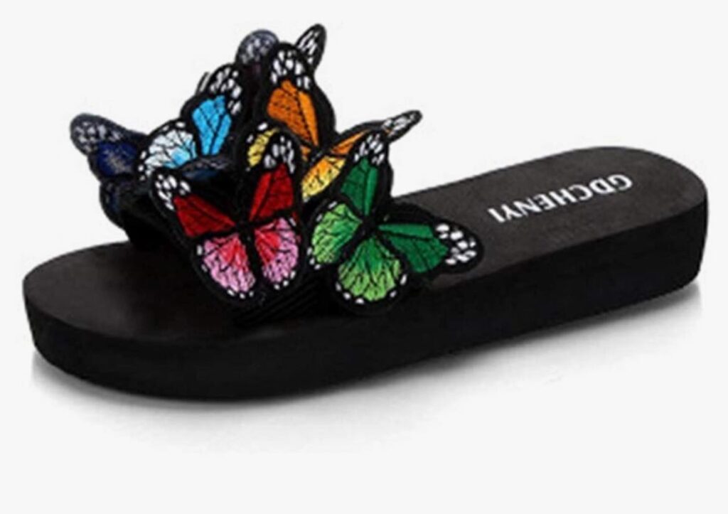 multicolor flat butterfly sandals