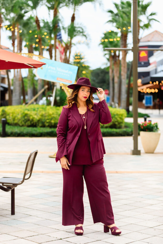 burgundy monochromatic outfit