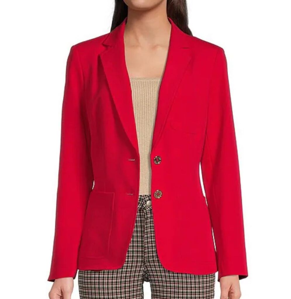 Red Tommy Hilfiger Stretch Woven Notch Lapel Long Sleeve Two Button Front Jacket