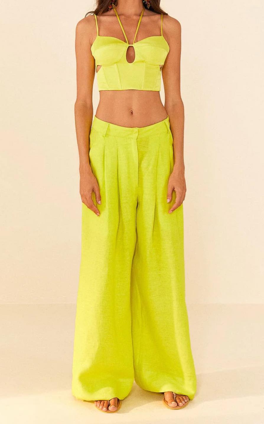 lime green pants and top from farm rio